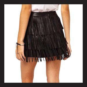 xs || zara || BLACK LEATHER FRINGE MINI SKIRT